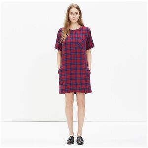 MADEWELL EDINA RED BLUE PLAID SHIRT SHIFT DRESS FLANNEL COTTON SIZE XXS